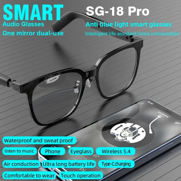 2-in-1 Smart Glasses with Bluetooth Audio & Magnetic Interchangeable Lenses