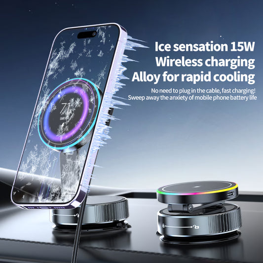 Magnetic Car Phone Holder with 15W Wireless Charging & Multi-Angle Rotation