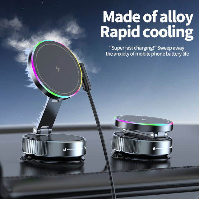 Magnetic Car Phone Holder with 15W Wireless Charging & Multi-Angle Rotation