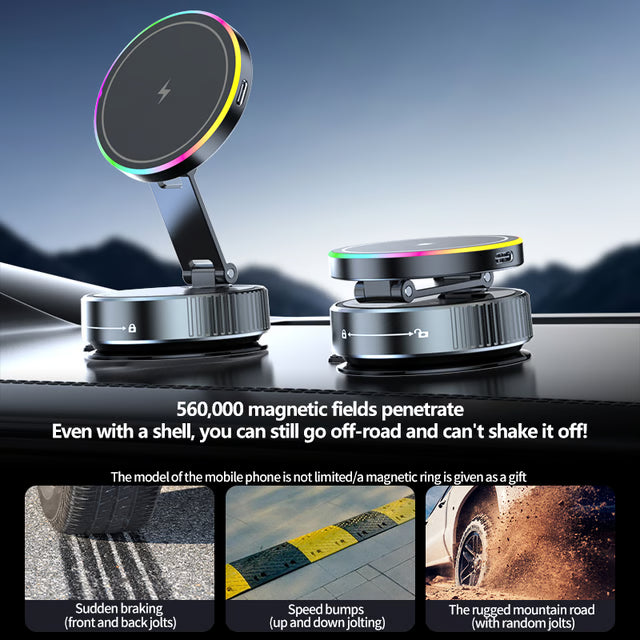 Magnetic Car Phone Holder with 15W Wireless Charging & Multi-Angle Rotation
