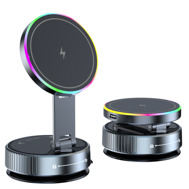 Magnetic Car Phone Holder with 15W Wireless Charging & Multi-Angle Rotation